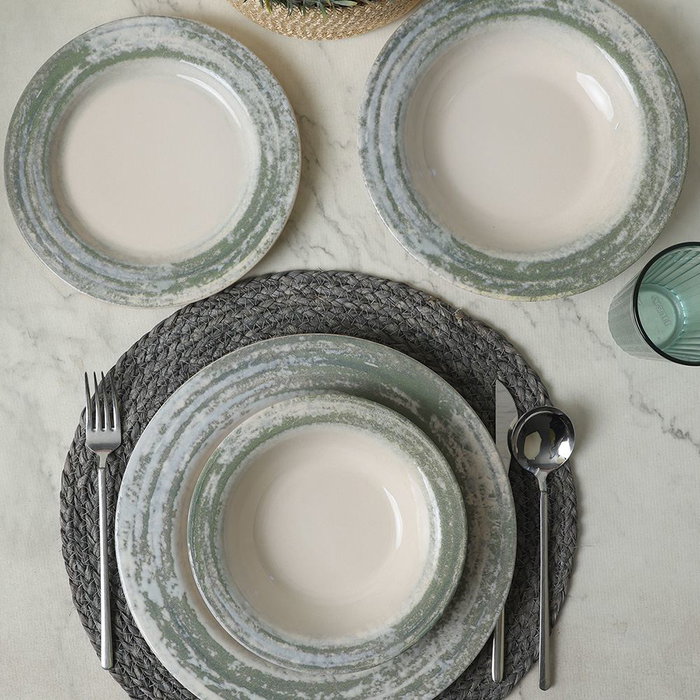 Hermia Juego de Cena de 24 Piezas Crema y Verde Hermia Juego de Cena de 24 Piezas Crema y Verde